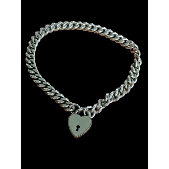 Antique Jewelry - Antique 12K Gold Filled Heart Lock Chain Link Bracelet 7" 13.6 grams